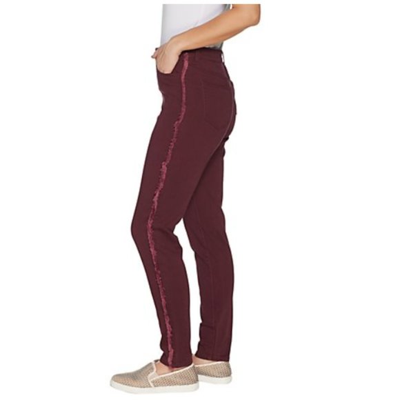 LOGO by Lori Goldstein Pants - 🎯❤️LOGO By Lori Goldstein Slim-Leg Twill Pants With Fringe Maroon Size 8